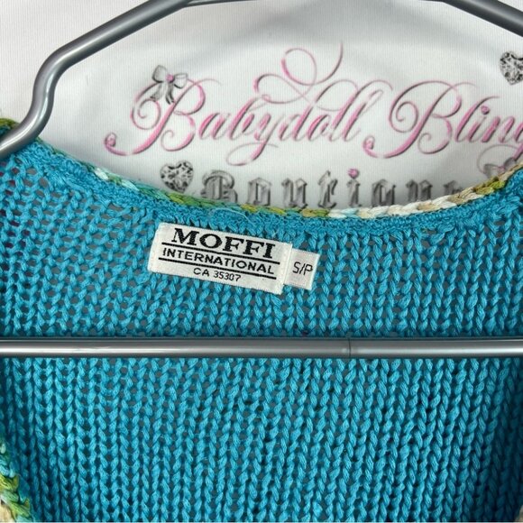 Moffi international sweater tassle beads Teal Knit Sweater with Yellow Accents - Picture 6 of 9